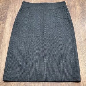 BCBGMaxAzria black gray preppy herringbone career midi pencil skirt